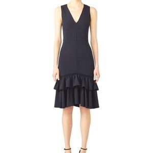 TOME NYC Ariel Navy Blue midi ruffle hem V-neck formal dress womens 6